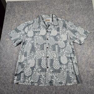 Blue Hawaii Cotton Shirt Mens Size 2XL Short Sleeve Green Pineapples Tropical